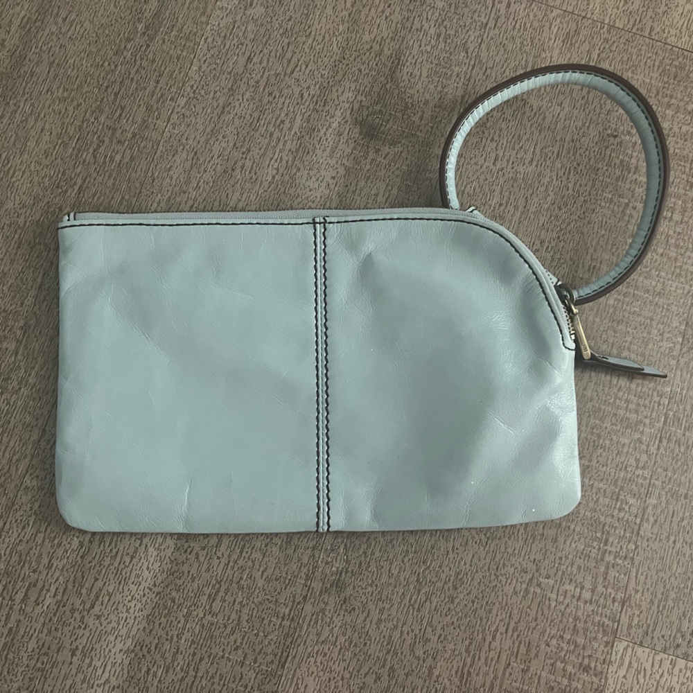 Elegant Light Blue Leather Wristlet